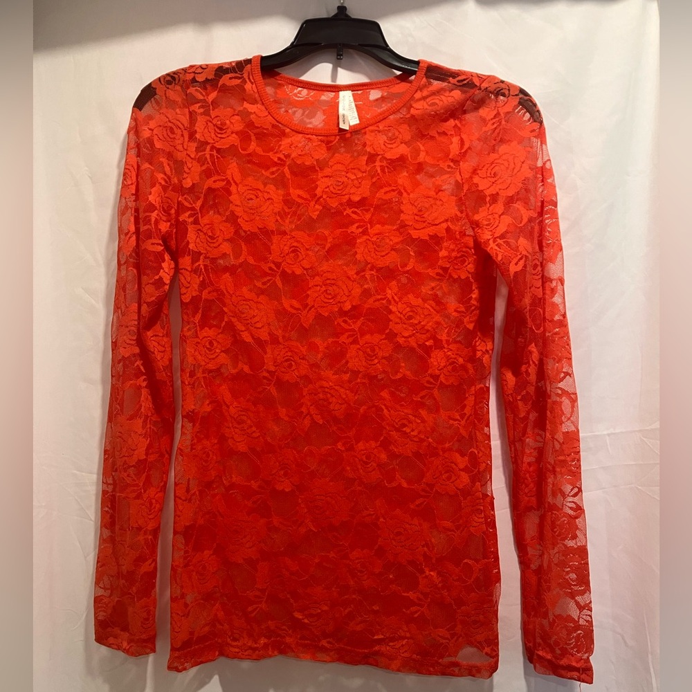 Color Story - Rose Lace Orange Blouse - Size Medium